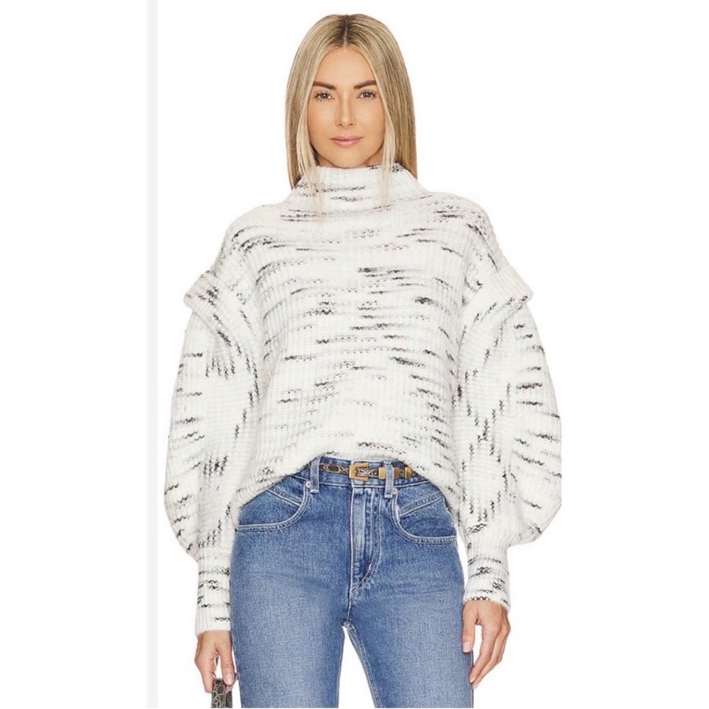 Varley Belgrave Knit Sweater Dalmation Knit Wool Blend White Gray Oversized S
